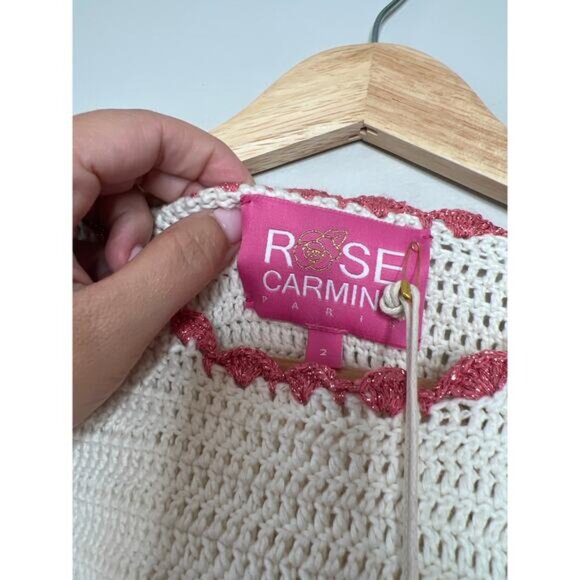 NWT Rose Carmine Sweater Bloom Scalloped Crochet Embroidered Top Cream Size: 2 - Picture 4 of 7